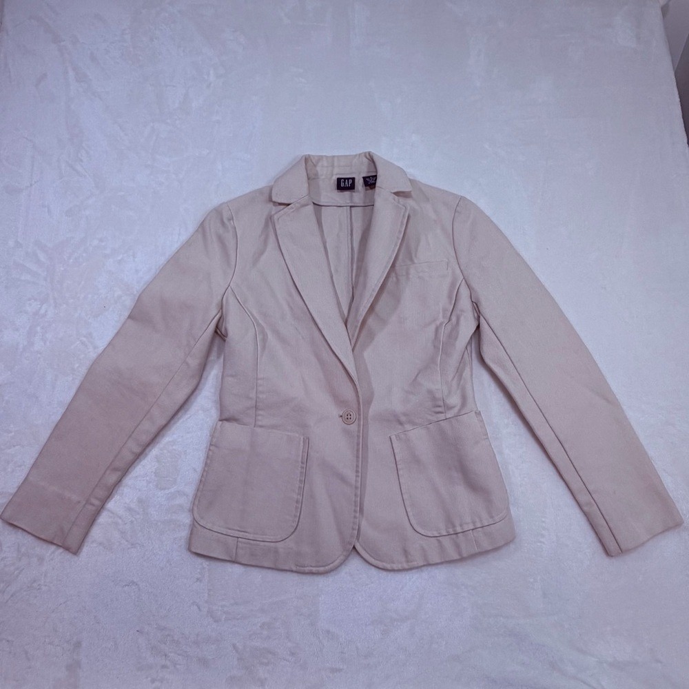 Gap Beige Y2K Vintage Cotton Blend Single Button Blazer Women Small Excellent